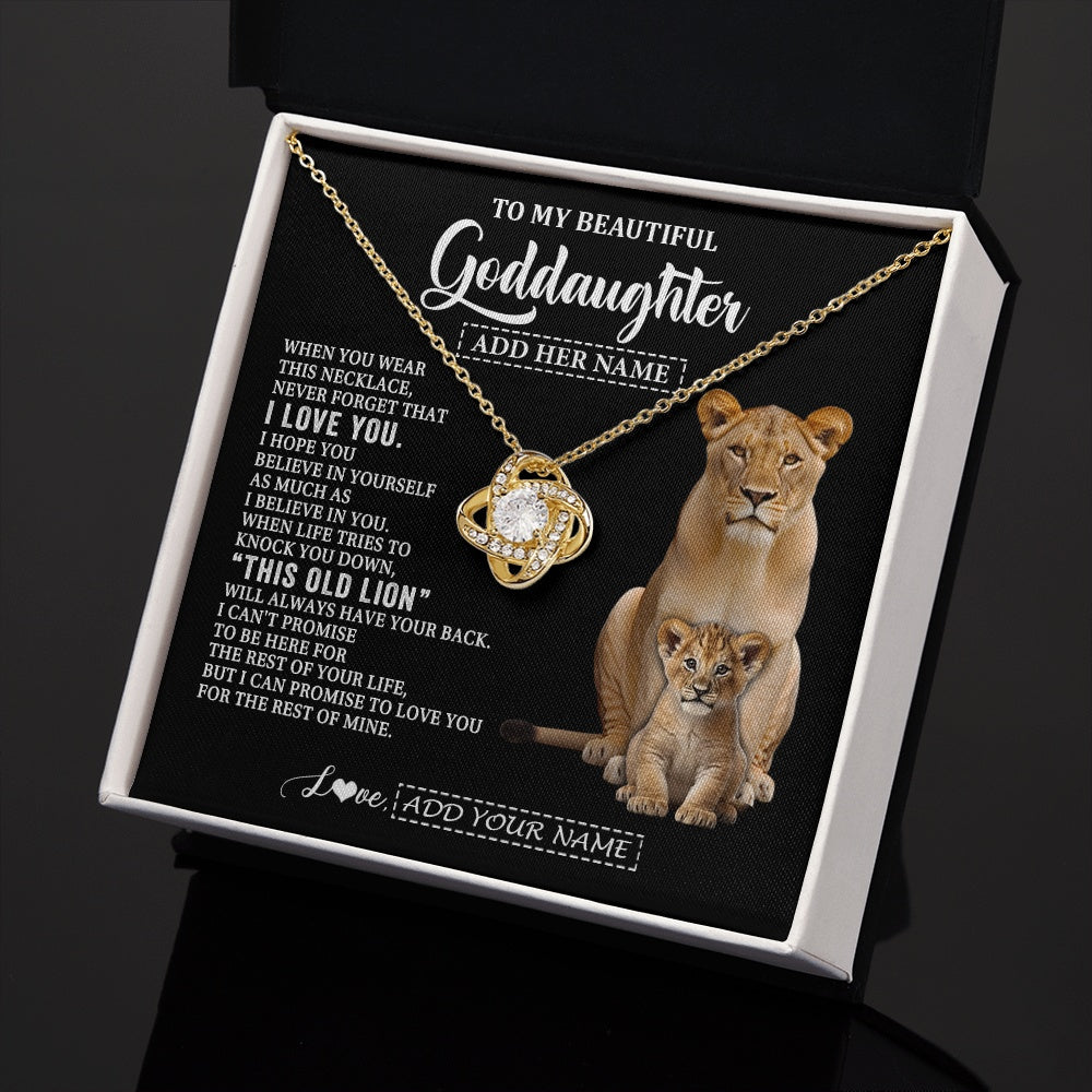 Love Knot Necklace 18K Yellow Gold Finish | 2 | Personalized To My Goddaughter Gifts From Godmother Necklace This Old Lion Love You Goddaughter Birthday Gifts Christmas Jewelry Custom Gift Box Message Card | https://siriusteestore.