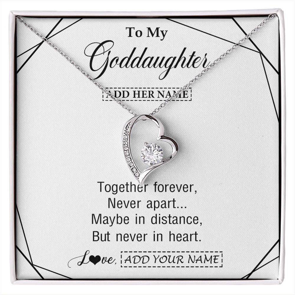 Forever Love Necklace 14K White Gold Finish | 1 | Personalized To My Goddaughter Gifts From Godmother Necklace Together Forever With Heartfelt Message Goddaughter Birthday Christmas Gift Box Message Card | https://siriusteestore.