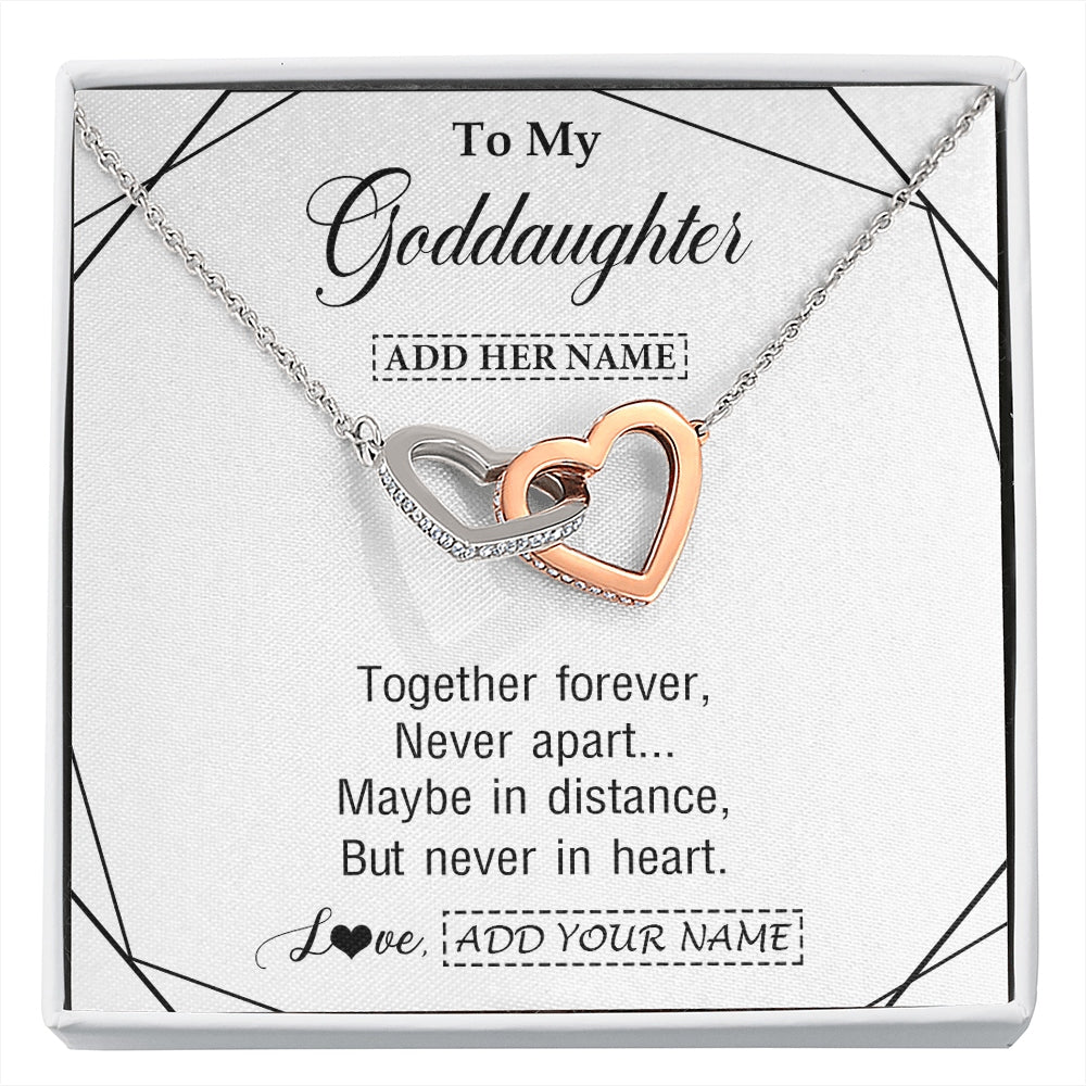 Interlocking Hearts Necklace Stainless Steel & Rose Gold Finish | 1 | Personalized To My Goddaughter Gifts From Godmother Necklace Together Forever With Heartfelt Message Goddaughter Birthday Christmas Gift Box Message Card | https://siriusteestore.