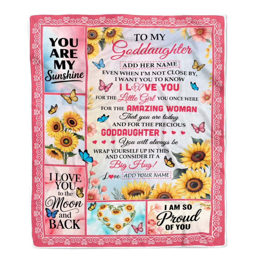 Personalized To My Goddaughter Gifts From Godmother Sunflower Butterfly Amazing Goddaughter Birthday Gift Valentines Graduation Christmas Custom Fleece Blanket | siriusteestore