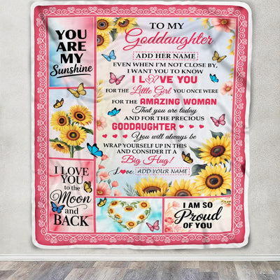Personalized To My Goddaughter Gifts From Godmother Sunflower Butterfly Amazing Goddaughter Birthday Gift Valentines Graduation Christmas Custom Fleece Blanket | siriusteestore