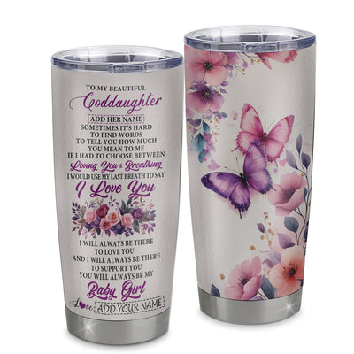 Personalized To My Goddaughter Gifts From Godmother Tumbler Purple Floral Loving You Birthday Gifts For Goddaughter Graduation Christmas Custom Stainless Steel Mug Shirt & Hoodie | siriusteestore