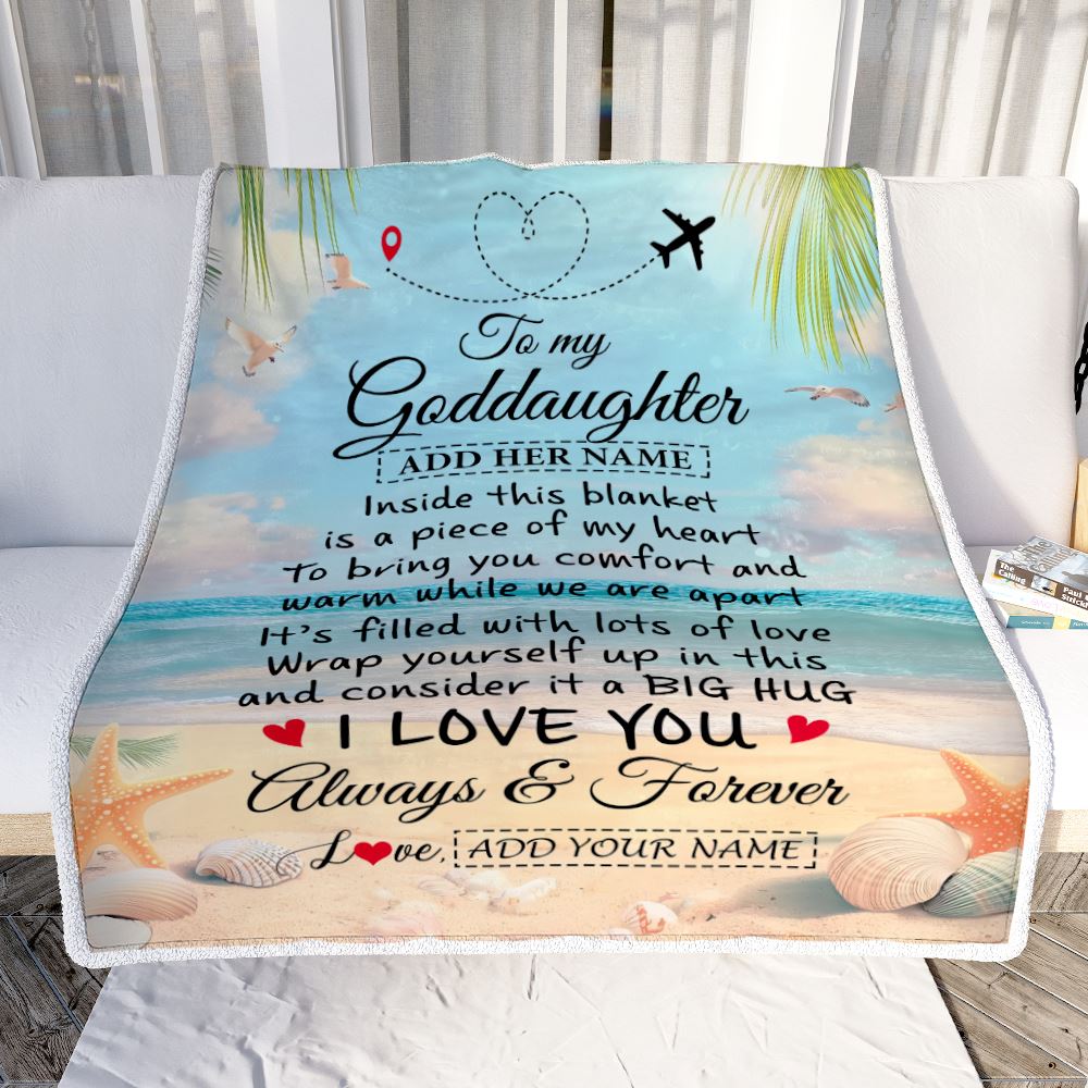 Personalized To My Goddaughter Gifts From Godmother Uncle Blanket Beach I Love You Birthday Gifts Graduation For Goddaughter Christmas Fleece Blanket | siriusteestore
