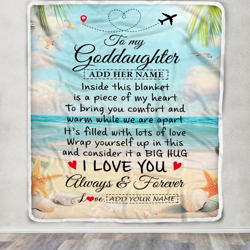 Personalized To My Goddaughter Gifts From Godmother Uncle Blanket Beach I Love You Birthday Gifts Graduation For Goddaughter Christmas Fleece Blanket | siriusteestore