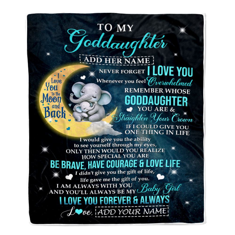 Personalized To My Goddaughter Gifts From Godmother Uncle Blanket Moon Elephant Birthday Gifts Graduation For Goddaughter Christmas Fleece Throw Blanket | siriusteestore