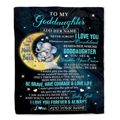 Personalized To My Goddaughter Gifts From Godmother Uncle Blanket Moon Elephant Birthday Gifts Graduation For Goddaughter Christmas Fleece Throw Blanket | siriusteestore