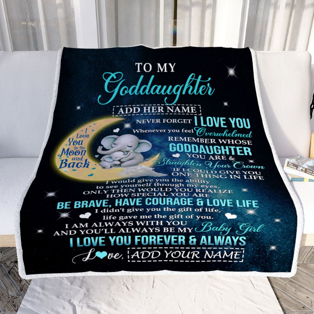 Personalized To My Goddaughter Gifts From Godmother Uncle Blanket Moon Elephant Birthday Gifts Graduation For Goddaughter Christmas Fleece Throw Blanket | siriusteestore