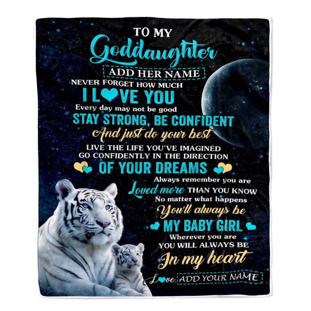 Personalized To My Goddaughter Gifts From Godmother Uncle Blanket White Tiger Never Forget How Much I Love You Goddaughter Birthday Christmas Fleece Blanket | siriusteestore