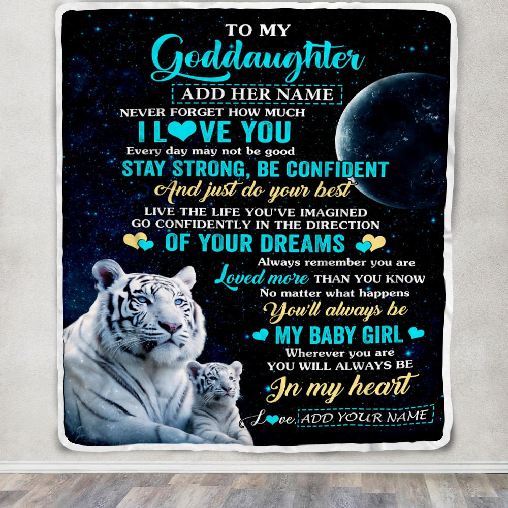 Personalized To My Goddaughter Gifts From Godmother Uncle Blanket White Tiger Never Forget How Much I Love You Goddaughter Birthday Christmas Fleece Blanket | siriusteestore