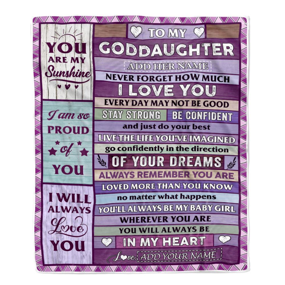 Personalized To My Goddaughter Gifts From Godmother Uncle Blanket Wood Purple Gifts Grown Goddaughter Birthday Gifts Graduation Christmas Fleece Blanket | siriusteestore