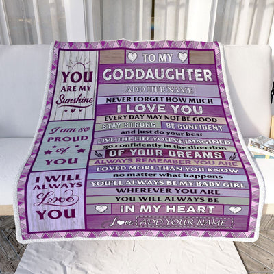 Personalized To My Goddaughter Gifts From Godmother Uncle Blanket Wood Purple Gifts Grown Goddaughter Birthday Gifts Graduation Christmas Fleece Blanket | siriusteestore