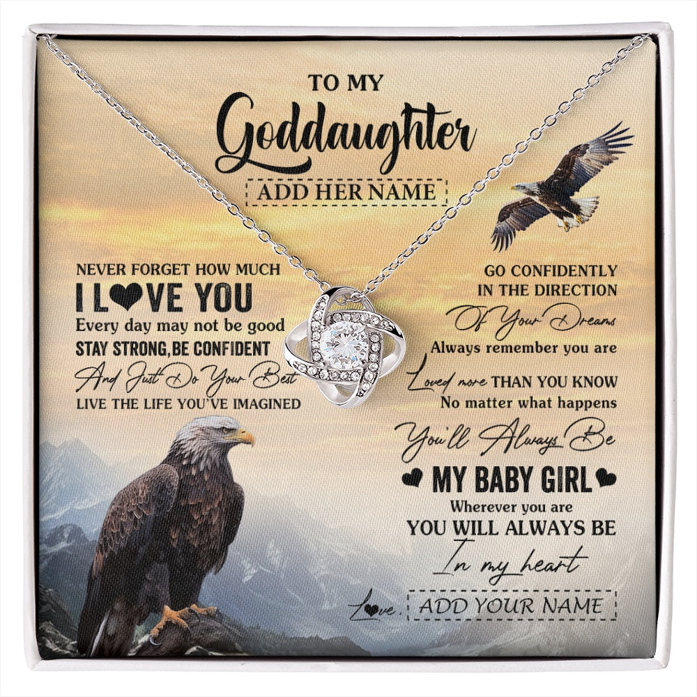 Love Knot Necklace 14K White Gold Finish | 1 | Personalized To My Goddaughter Gifts From Uncle Eagle Never Forget How Much I Love You Goddaughter Birthday Graduation Christmas Custom Gift Box Message Card | siriusteestore.myshopify