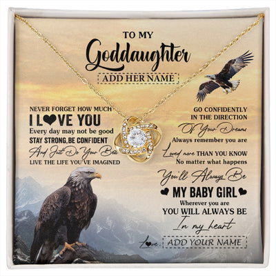 Love Knot Necklace 18K Yellow Gold Finish | 1 | Personalized To My Goddaughter Gifts From Uncle Eagle Never Forget How Much I Love You Goddaughter Birthday Graduation Christmas Custom Gift Box Message Card | siriusteestore.myshopify