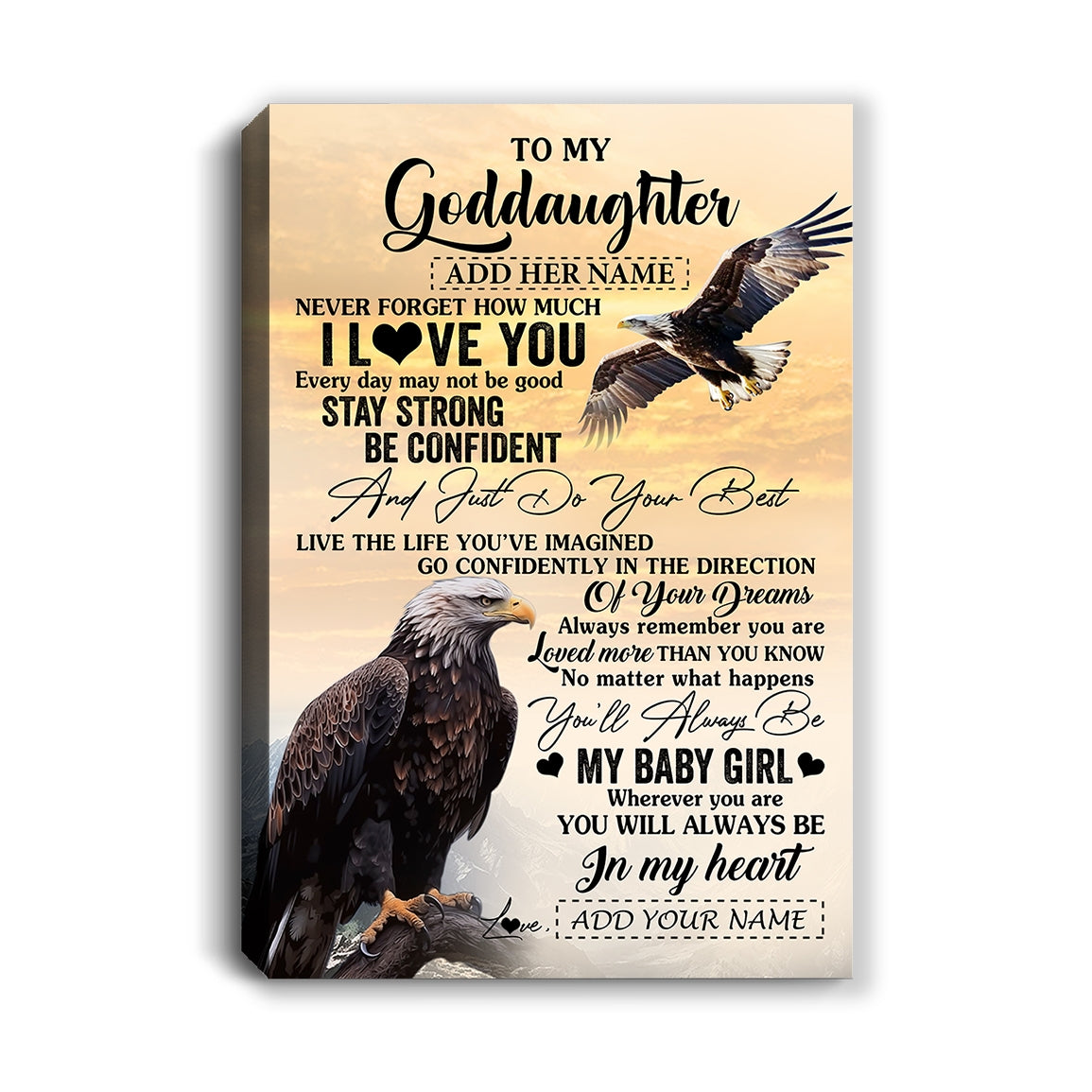 Personalized To My Goddaughter Gifts From Uncle Eagle Never Forget How Much I Love You Goddaughter Birthday Graduation Christmas Custom Wall Art Print Framed Canvas | siriusteestore