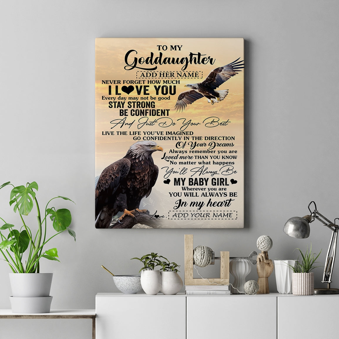 Personalized To My Goddaughter Gifts From Uncle Eagle Never Forget How Much I Love You Goddaughter Birthday Graduation Christmas Custom Wall Art Print Framed Canvas | siriusteestore