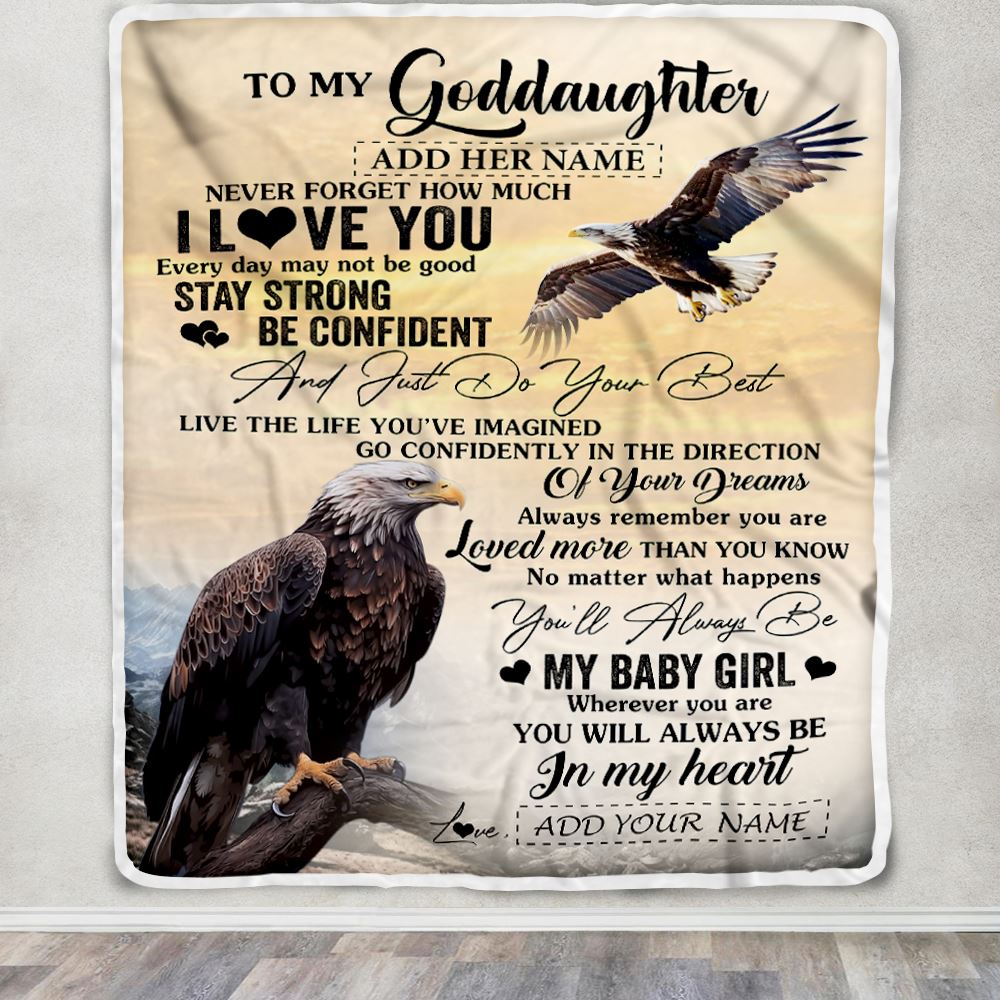 Personalized To My Goddaughter Gifts From Uncle Eagle Never Forget How Much I Love You Goddaughter Birthday Graduation Christmas Customized Fleece Blanket | siriusteestore