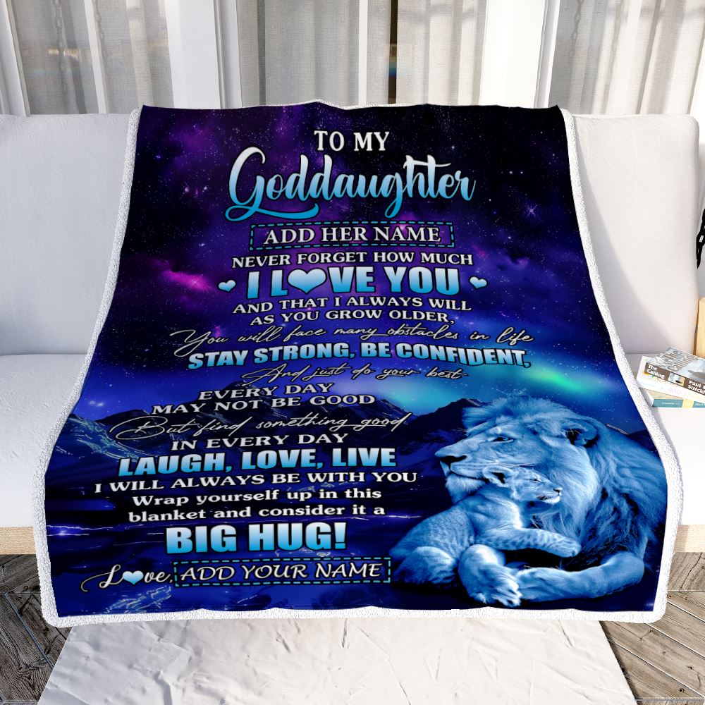 Personalized To My Goddaughter Gifts From Uncle Laught Love Live Lion Great Goddaughter Birthday Gifts Graduation Christmas Customized Fleece Throw Blanket | siriusteestore