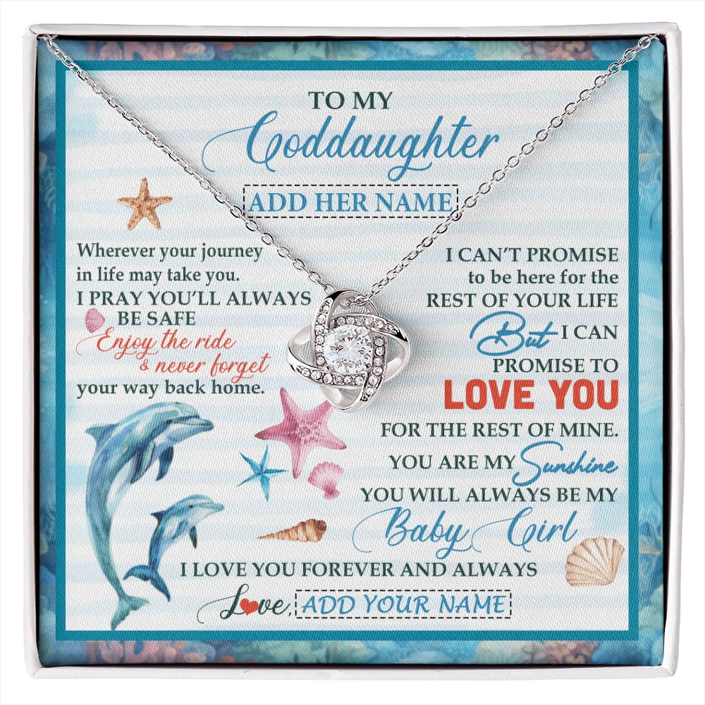 Love Knot Necklace 14K White Gold Finish | 1 | Personalized To My Goddaughter Gifts Necklace Dolphin From Godmother My Sunshine Jewelry For Goddaughter Birthday Gift Christmas Custom Gift Box Message Card | https://siriusteestore.