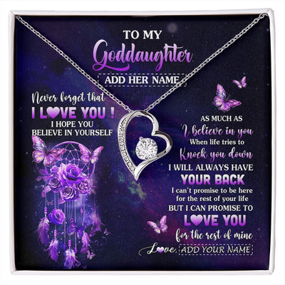 Forever Love Necklace 14K White Gold Finish | 1 | Personalized To My Goddaughter Gifts Necklace From Aunt Floral Butterfly Love You Goddaughter Birthday Gifts Graduation Christmas Custom Gift Box Message Card | https://siriusteestore.
