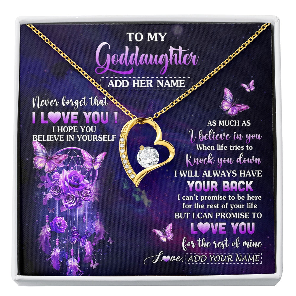 Forever Love Necklace 18K Yellow Gold Finish | 1 | Personalized To My Goddaughter Gifts Necklace From Aunt Floral Butterfly Love You Goddaughter Birthday Gifts Graduation Christmas Custom Gift Box Message Card | https://siriusteestore.