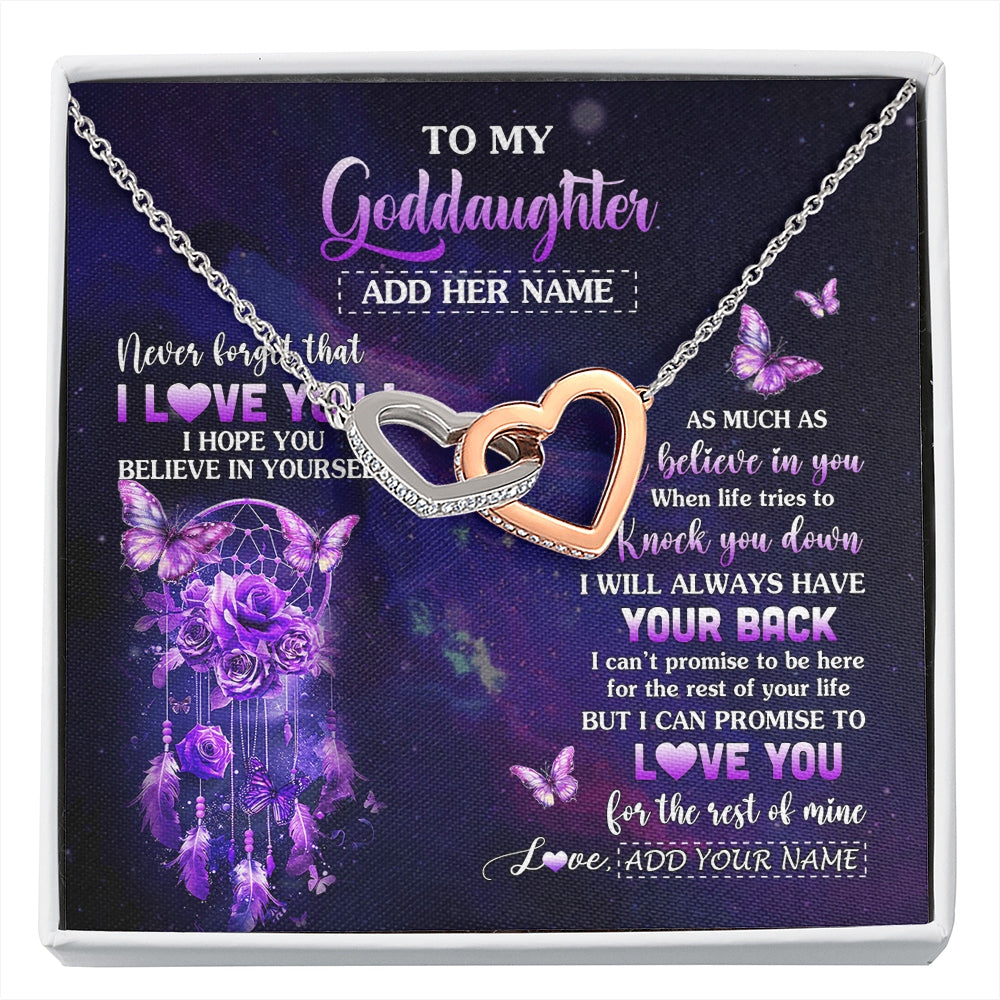 Interlocking Hearts Necklace Stainless Steel & Rose Gold Finish | 1 | Personalized To My Goddaughter Gifts Necklace From Aunt Floral Butterfly Love You Goddaughter Birthday Gifts Graduation Christmas Custom Gift Box Message Card | https://siriusteestore.