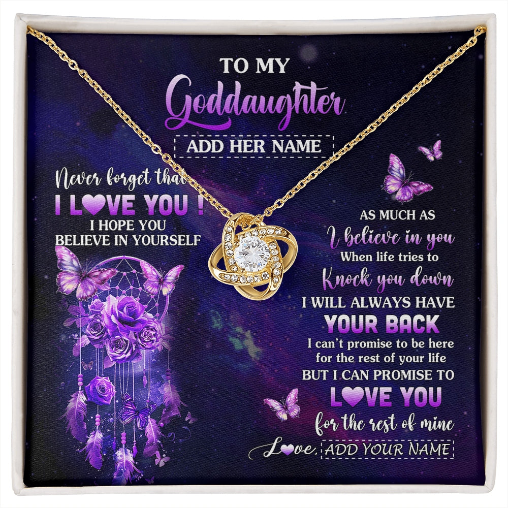 Love Knot Necklace 18K Yellow Gold Finish | 1 | Personalized To My Goddaughter Gifts Necklace From Aunt Floral Butterfly Love You Goddaughter Birthday Gifts Graduation Christmas Custom Gift Box Message Card | https://siriusteestore.