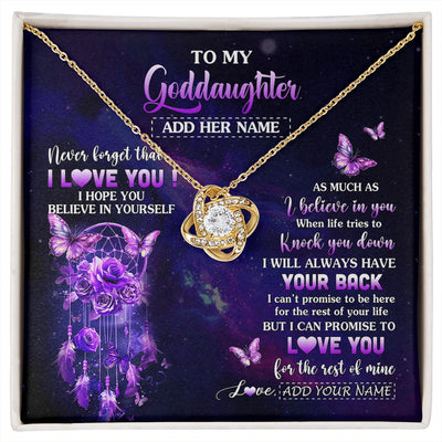 Love Knot Necklace 18K Yellow Gold Finish | 1 | Personalized To My Goddaughter Gifts Necklace From Aunt Floral Butterfly Love You Goddaughter Birthday Gifts Graduation Christmas Custom Gift Box Message Card | https://siriusteestore.