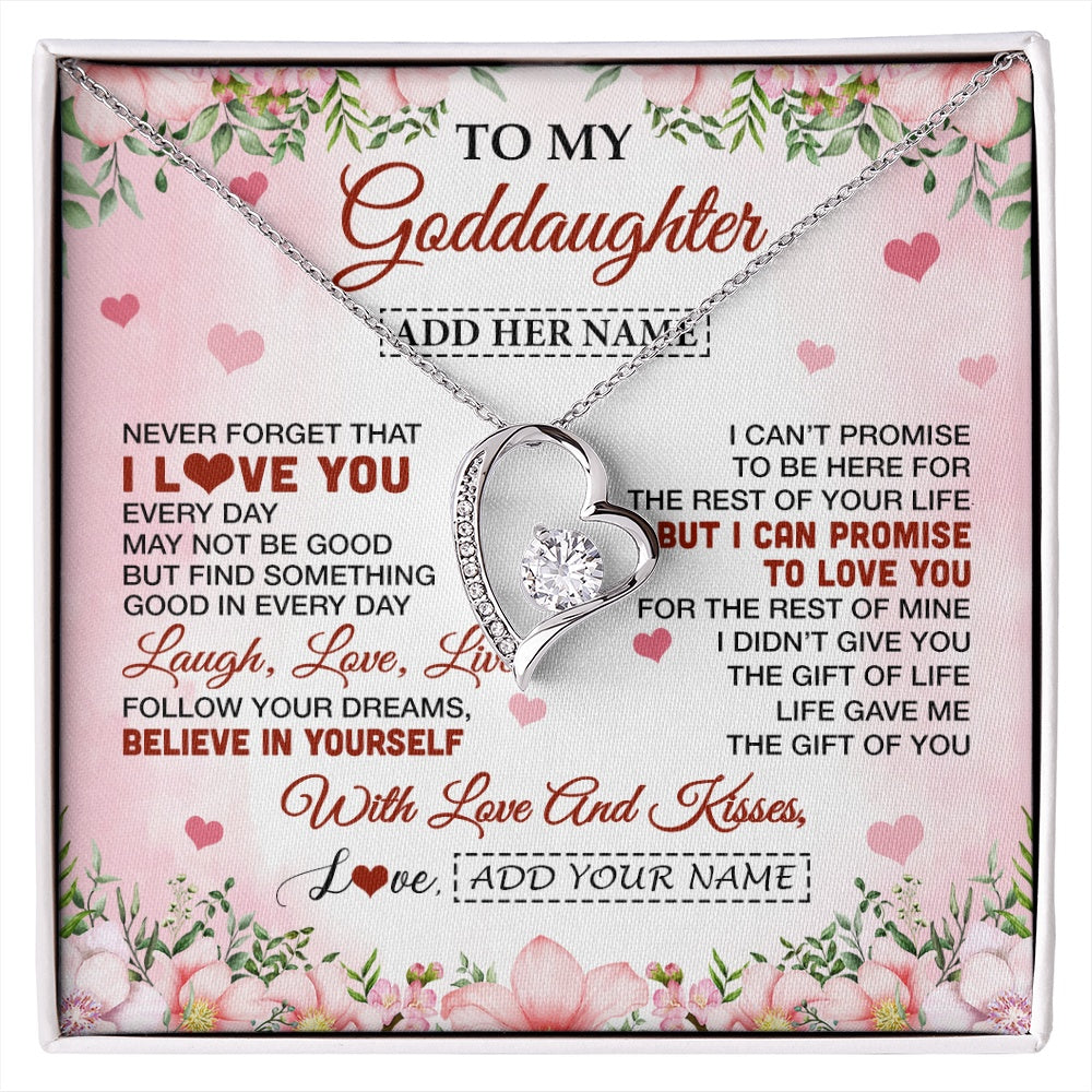 Forever Love Necklace 14K White Gold Finish | 1 | Personalized To My Goddaughter Gifts Necklace From Aunt Floral I Love You Birthday Gifts For Goddaughter Graduation Christmas Customized Gift Box Message Card | https://siriusteestore.