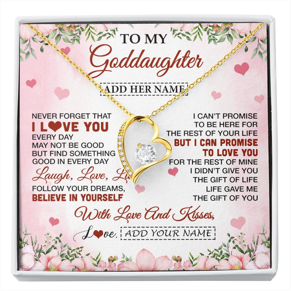 Forever Love Necklace 18K Yellow Gold Finish | 1 | Personalized To My Goddaughter Gifts Necklace From Aunt Floral I Love You Birthday Gifts For Goddaughter Graduation Christmas Customized Gift Box Message Card | https://siriusteestore.