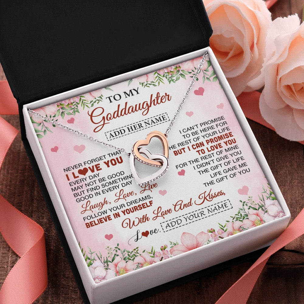 Interlocking Hearts Necklace Stainless Steel & Rose Gold Finish | 2 | Personalized To My Goddaughter Gifts Necklace From Aunt Floral I Love You Birthday Gifts For Goddaughter Graduation Christmas Customized Gift Box Message Card | https://siriusteestore.