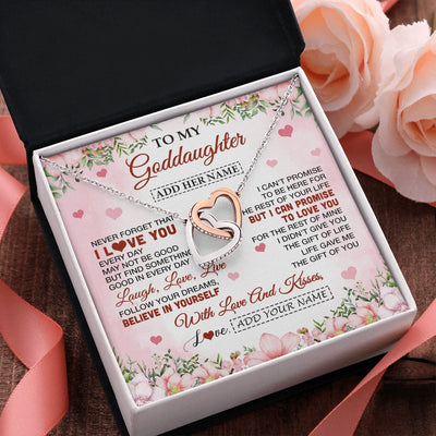 Interlocking Hearts Necklace Stainless Steel & Rose Gold Finish | 2 | Personalized To My Goddaughter Gifts Necklace From Aunt Floral I Love You Birthday Gifts For Goddaughter Graduation Christmas Customized Gift Box Message Card | https://siriusteestore.