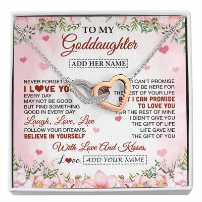 Interlocking Hearts Necklace Stainless Steel & Rose Gold Finish | 1 | Personalized To My Goddaughter Gifts Necklace From Aunt Floral I Love You Birthday Gifts For Goddaughter Graduation Christmas Customized Gift Box Message Card | https://siriusteestore.