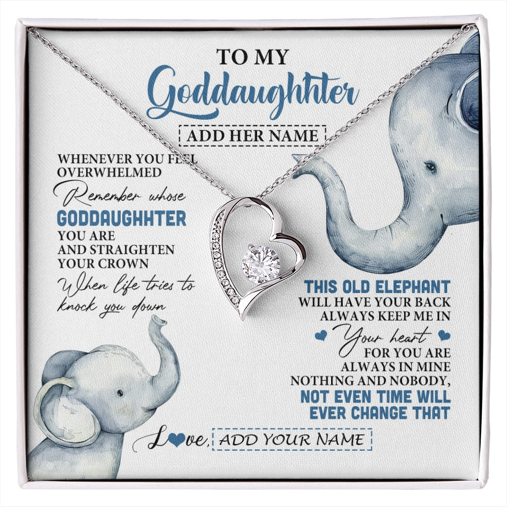 Forever Love Necklace 14K White Gold Finish | 1 | Personalized To My Goddaughter Gifts Necklace From Aunt Whenever Elephant Unique Birthday Gifts For Goddaughter Graduation Christmas Gift Box Message Card | siriusteestore.myshopify