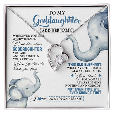 Forever Love Necklace 14K White Gold Finish | 1 | Personalized To My Goddaughter Gifts Necklace From Aunt Whenever Elephant Unique Birthday Gifts For Goddaughter Graduation Christmas Gift Box Message Card | siriusteestore.myshopify
