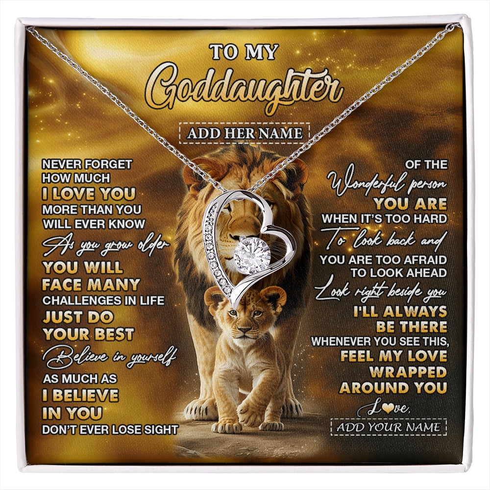 Forever Love Necklace 14K White Gold Finish | 1 | Personalized To My Goddaughter Gifts Necklace From Godfather Never Forget How Much I Love You Lion Goddaughter Birthday Gifts Christmas Gift Box Message Card | https://siriusteestore.