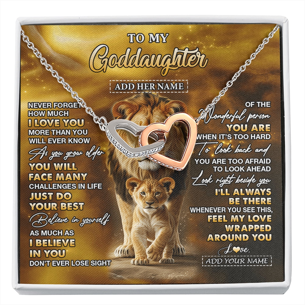 Interlocking Hearts Necklace Stainless Steel & Rose Gold Finish | 1 | Personalized To My Goddaughter Gifts Necklace From Godfather Never Forget How Much I Love You Lion Goddaughter Birthday Gifts Christmas Gift Box Message Card | https://siriusteestore.