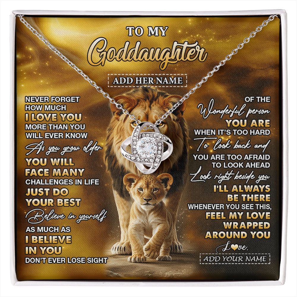 Love Knot Necklace 14K White Gold Finish | 1 | Personalized To My Goddaughter Gifts Necklace From Godfather Never Forget How Much I Love You Lion Goddaughter Birthday Gifts Christmas Gift Box Message Card | https://siriusteestore.