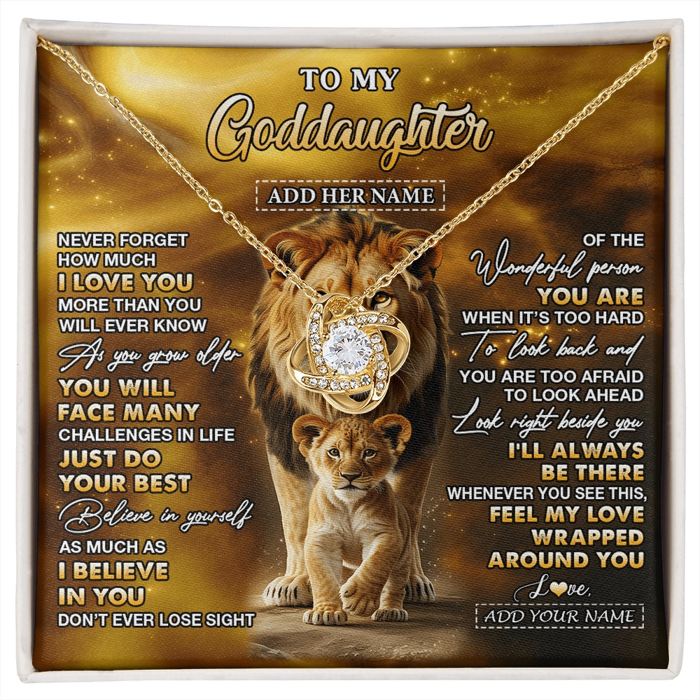 Love Knot Necklace 18K Yellow Gold Finish | 1 | Personalized To My Goddaughter Gifts Necklace From Godfather Never Forget How Much I Love You Lion Goddaughter Birthday Gifts Christmas Gift Box Message Card | https://siriusteestore.