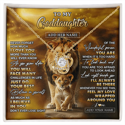 Love Knot Necklace 18K Yellow Gold Finish | 1 | Personalized To My Goddaughter Gifts Necklace From Godfather Never Forget How Much I Love You Lion Goddaughter Birthday Gifts Christmas Gift Box Message Card | https://siriusteestore.