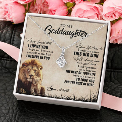 Alluring Beauty Necklace 14K White Gold Finish | Personalized To My Goddaughter Gifts Necklace From Godfather Old Lion Goddaughter Jewelry Birthday Gifts Graduation Christmas Customized Gift Box Message Card | siriusteestore