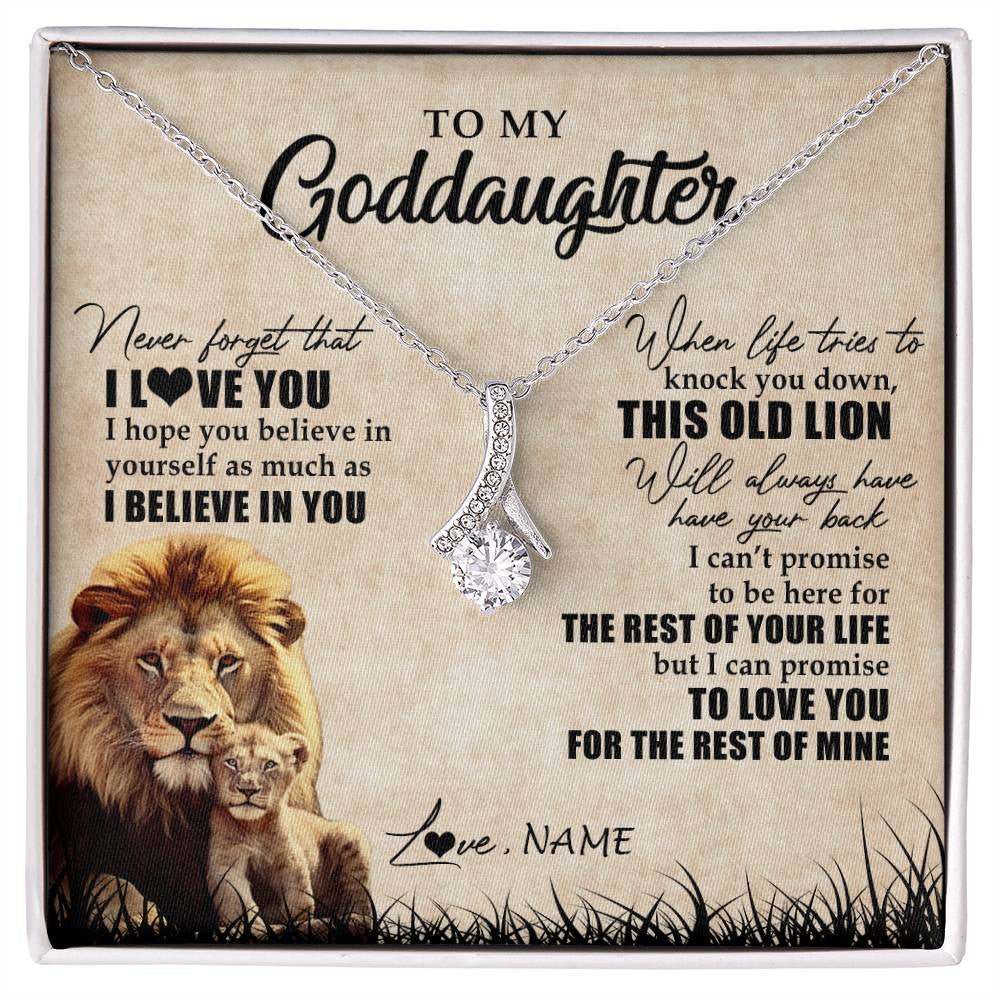 Alluring Beauty Necklace 14K White Gold Finish | Personalized To My Goddaughter Gifts Necklace From Godfather Old Lion Goddaughter Jewelry Birthday Gifts Graduation Christmas Customized Gift Box Message Card | siriusteestore