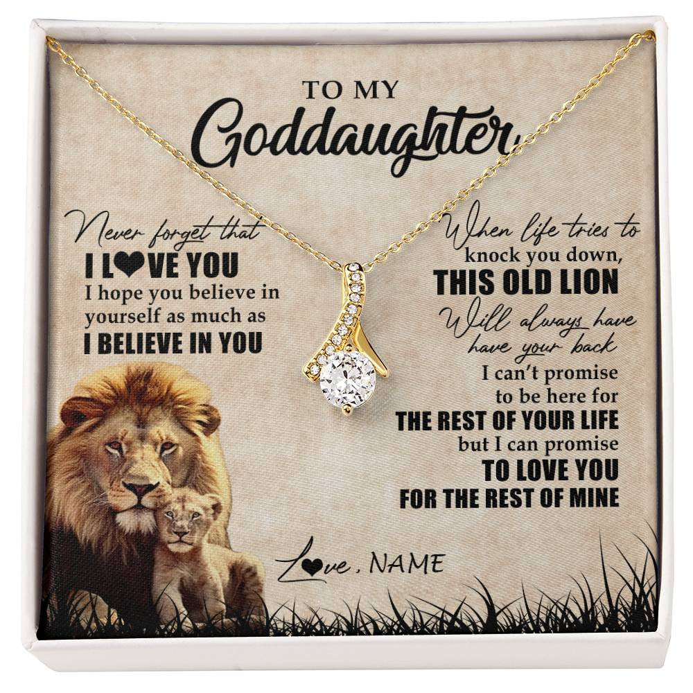 Alluring Beauty Necklace 18K Yellow Gold Finish | Personalized To My Goddaughter Gifts Necklace From Godfather Old Lion Goddaughter Jewelry Birthday Gifts Graduation Christmas Customized Gift Box Message Card | siriusteestore