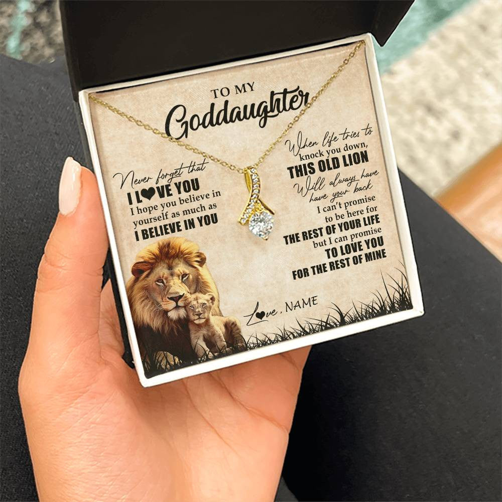 Alluring Beauty Necklace 18K Yellow Gold Finish | Personalized To My Goddaughter Gifts Necklace From Godfather Old Lion Goddaughter Jewelry Birthday Gifts Graduation Christmas Customized Gift Box Message Card | siriusteestore
