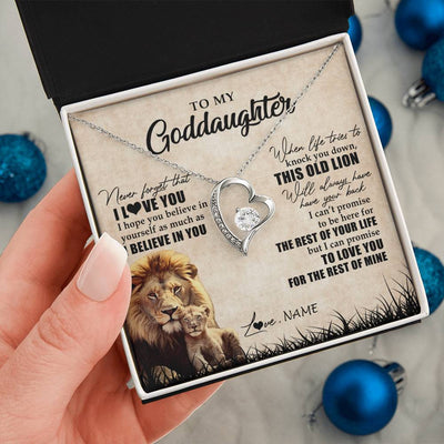 Forever Love Necklace 14K White Gold Finish | Personalized To My Goddaughter Gifts Necklace From Godfather Old Lion Goddaughter Jewelry Birthday Gifts Graduation Christmas Customized Gift Box Message Card | siriusteestore