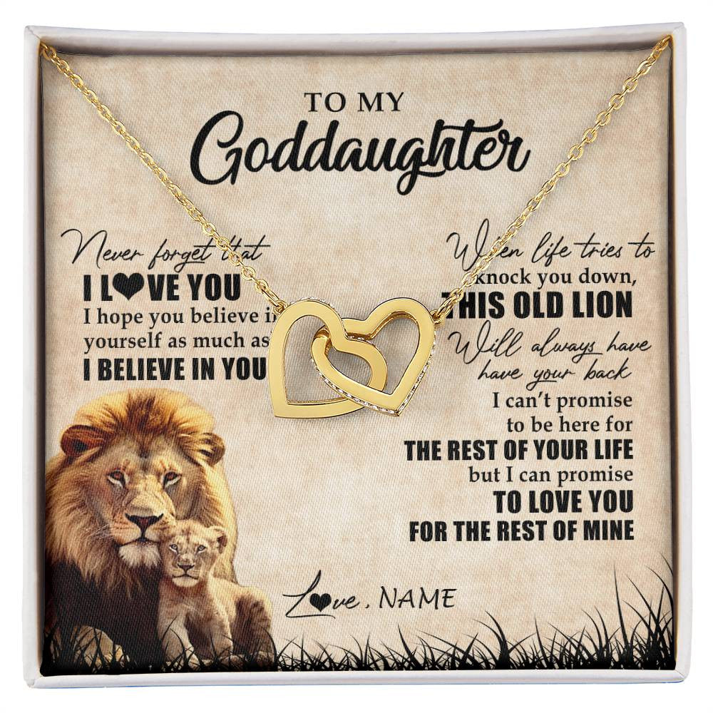 Interlocking Hearts Necklace 18K Yellow Gold Finish | Personalized To My Goddaughter Gifts Necklace From Godfather Old Lion Goddaughter Jewelry Birthday Gifts Graduation Christmas Customized Gift Box Message Card | siriusteestore