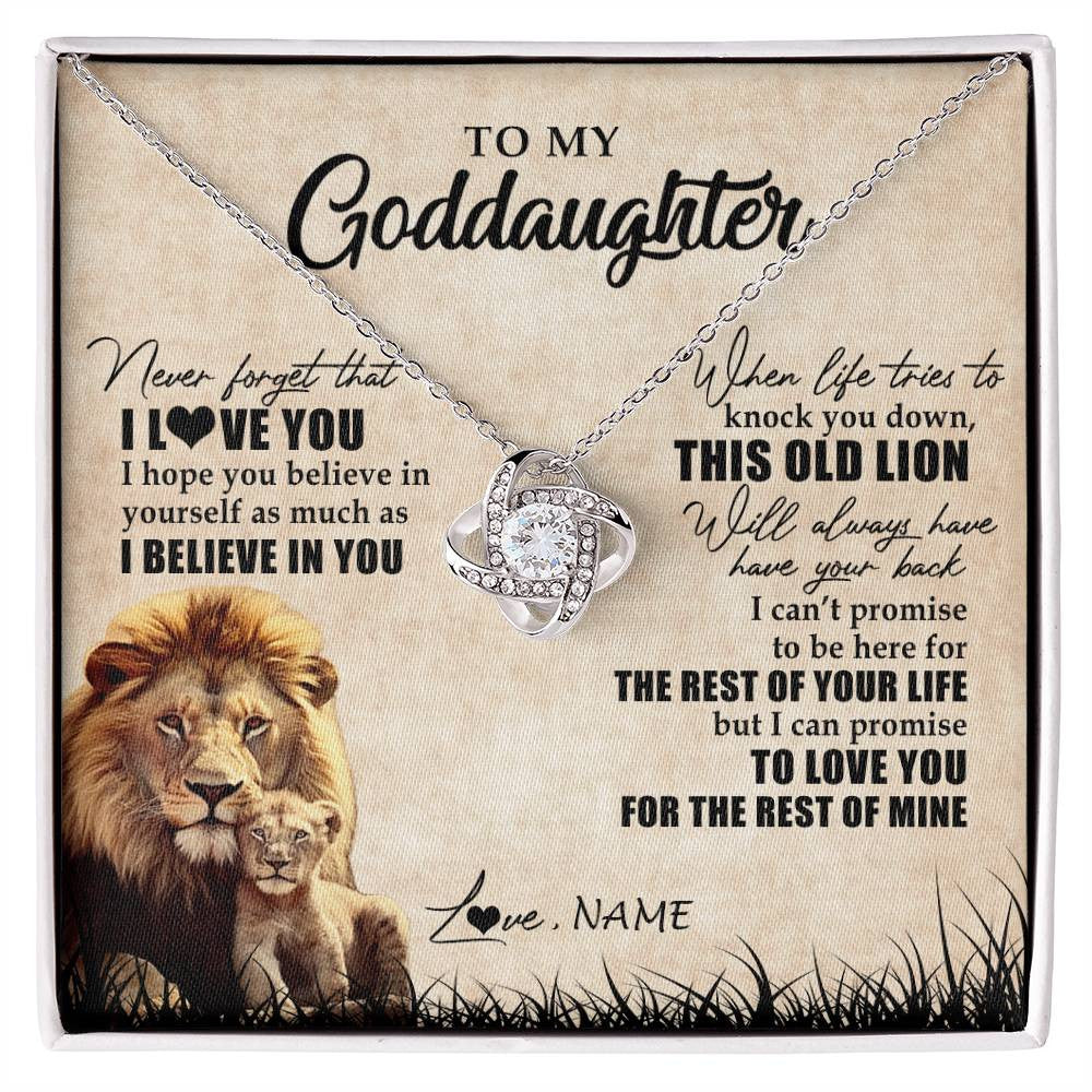 Love Knot Necklace 14K White Gold Finish | Personalized To My Goddaughter Gifts Necklace From Godfather Old Lion Goddaughter Jewelry Birthday Gifts Graduation Christmas Customized Gift Box Message Card | siriusteestore