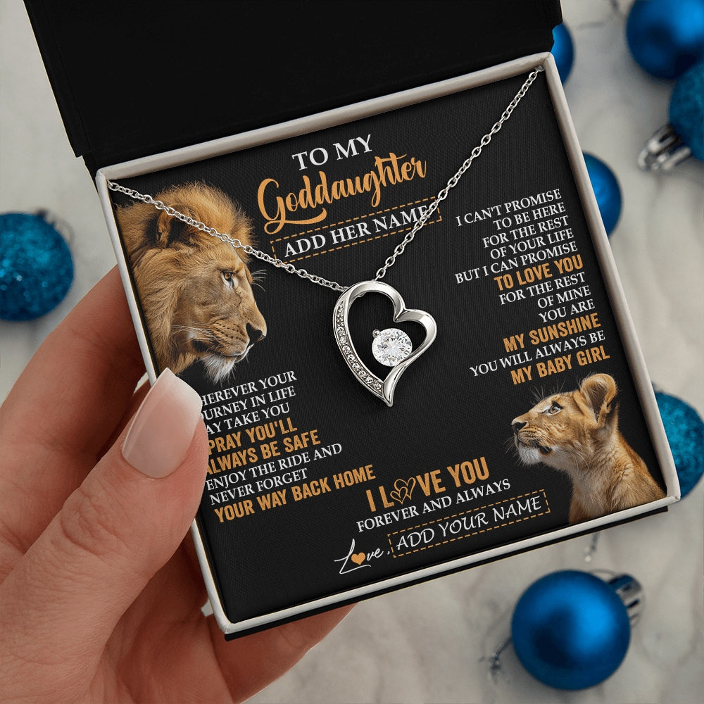 Forever Love Necklace 14K White Gold Finish | 2 | Personalized To My Goddaughter Gifts Necklace From Godfather Wherever Your Journey In Life Lion Goddaughter Birthday Gifts Christmas Gift Box Message Card | https://siriusteestore.