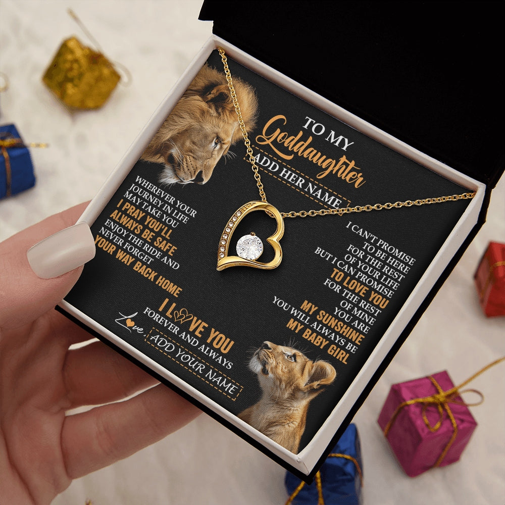 Forever Love Necklace 18K Yellow Gold Finish | 2 | Personalized To My Goddaughter Gifts Necklace From Godfather Wherever Your Journey In Life Lion Goddaughter Birthday Gifts Christmas Gift Box Message Card | https://siriusteestore.