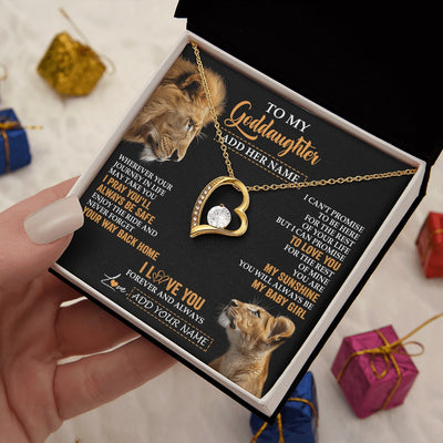 Forever Love Necklace 18K Yellow Gold Finish | 2 | Personalized To My Goddaughter Gifts Necklace From Godfather Wherever Your Journey In Life Lion Goddaughter Birthday Gifts Christmas Gift Box Message Card | https://siriusteestore.