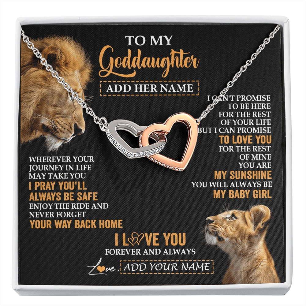 Interlocking Hearts Necklace Stainless Steel & Rose Gold Finish | 1 | Personalized To My Goddaughter Gifts Necklace From Godfather Wherever Your Journey In Life Lion Goddaughter Birthday Gifts Christmas Gift Box Message Card | https://siriusteestore.